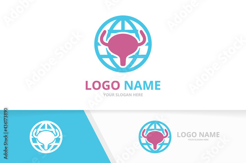 Vector bladder and globe logo combination. Urinary tract logotype design template.