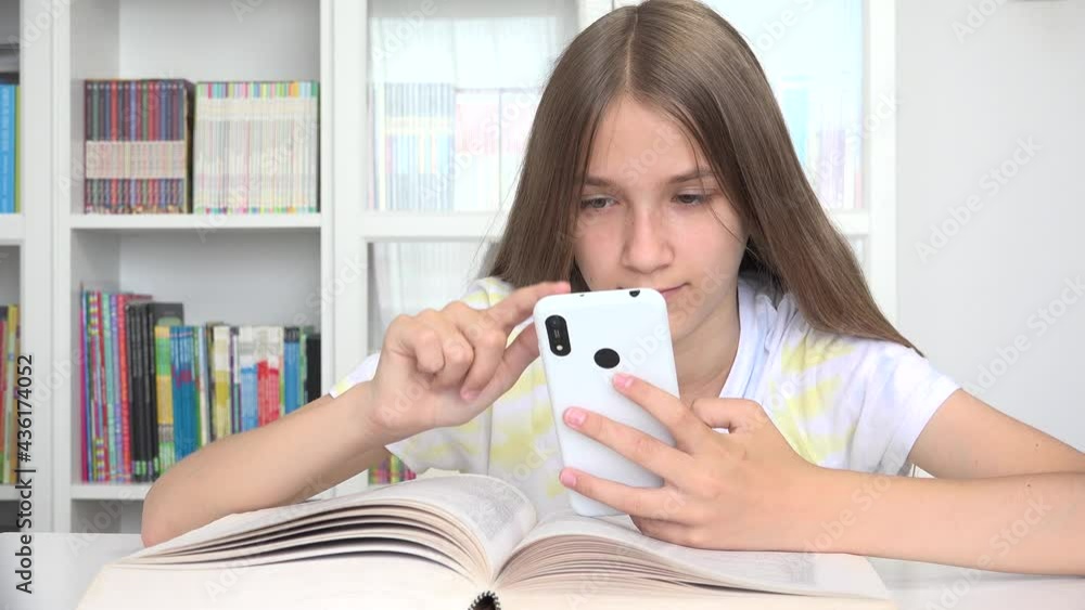 Kid Playing Smartphone, Child Browsing Internet on Phone, Teenager Girl Reading Messages, Children Searching Online on Devices Kid Playing Smartphone, Child Browsing Internet on Phone, Teenager Girl Reading Messages, Children Searching Online on Devices