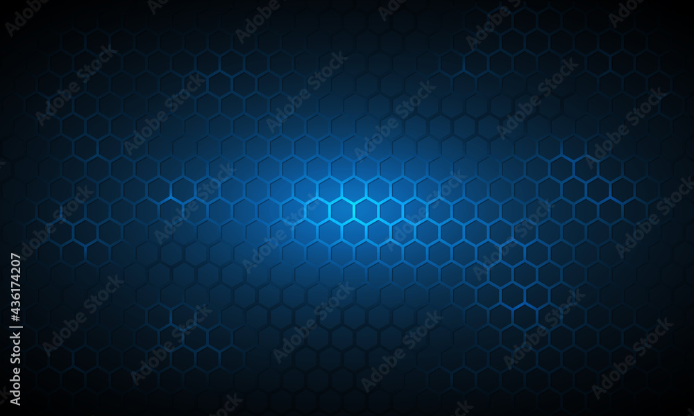 Dark blue technology hexagonal vector background. Abstract blue bright ...