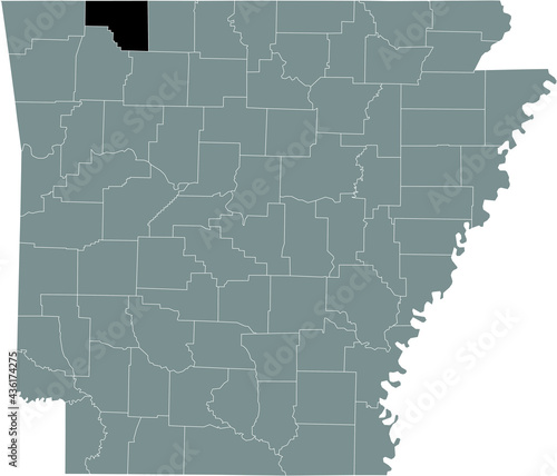 Black highlighted location map of the US Carroll county inside gray map of the Federal State of Arkansas, USA
