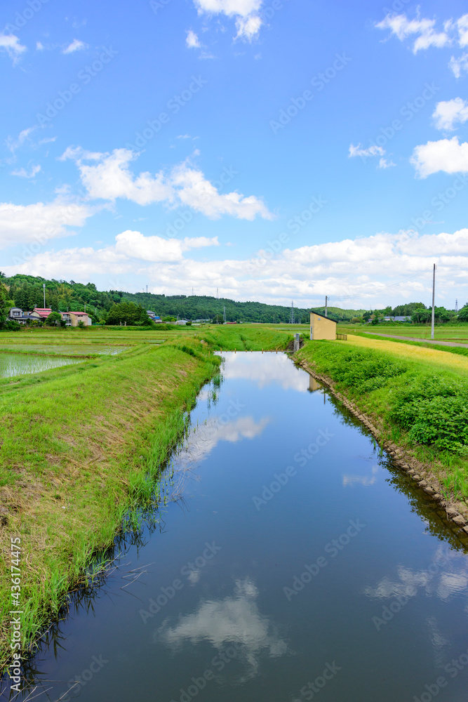 宮城 小さな村の田植えの後 宮城 小さな村の田植えの後