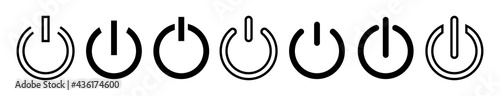 Set power button. Round switch. On-off simple icon. Start symbol isolated on white background. Vector illustration.	
