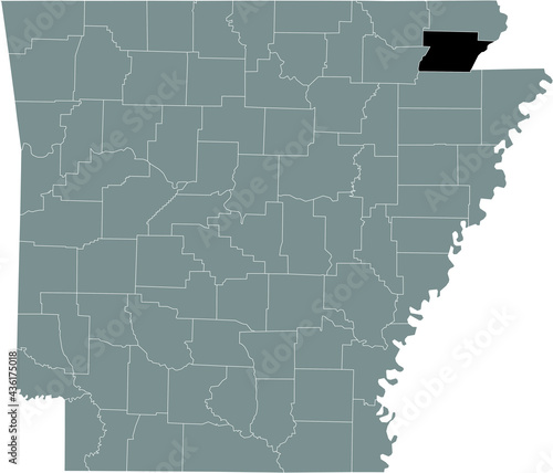 Black highlighted location map of the US Greene county inside gray map of the Federal State of Arkansas, USA