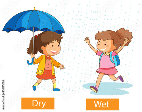 Opposite adjectives words with dry and wet