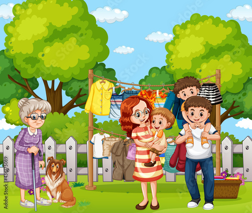 Outdoor scene with happy family