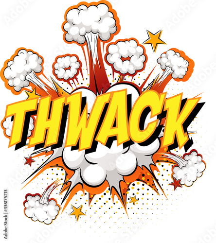 Word Thwack on comic cloud explosion background
