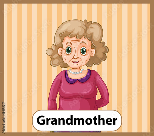 Educational English word card of grandmother