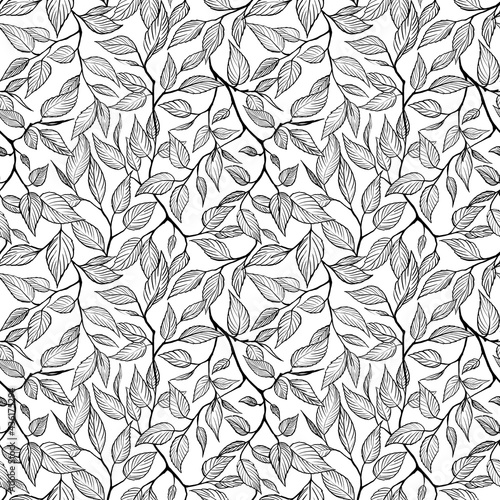 Seamless pattern with graphic leaves. Design for fabric, textile, wallpaper and packaging 