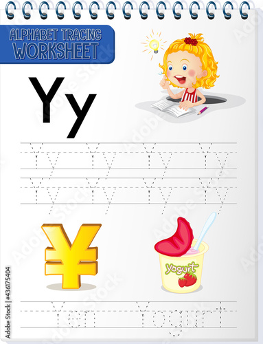 Alphabet tracing worksheet with letter Y and y