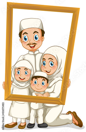 Happy family member holding photo frame