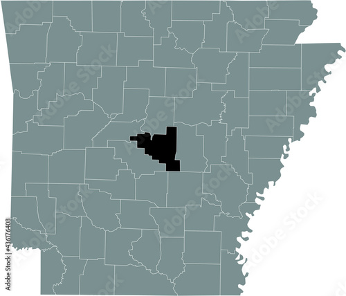 Black highlighted location map of the US Pulaski county inside gray map of the Federal State of Arkansas, USA