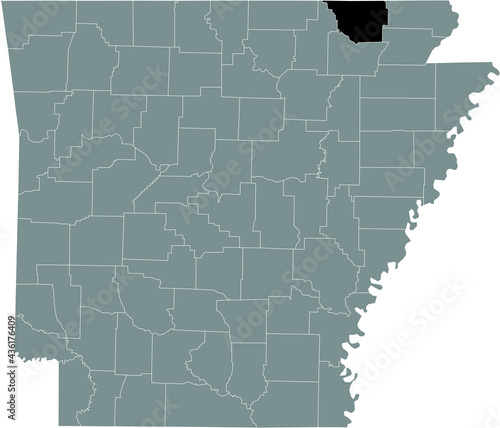 Black highlighted location map of the US Randolph county inside gray map of the Federal State of Arkansas, USA