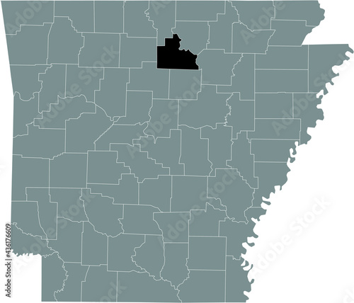 Black highlighted location map of the US Stone county inside gray map of the Federal State of Arkansas, USA