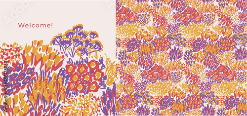 Abstract shabby flower garden seamless pattern
