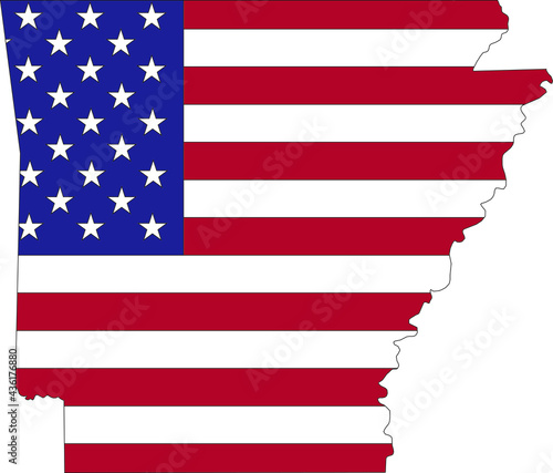 Simple flat US flag map of the Federal State of Arkansas, USA