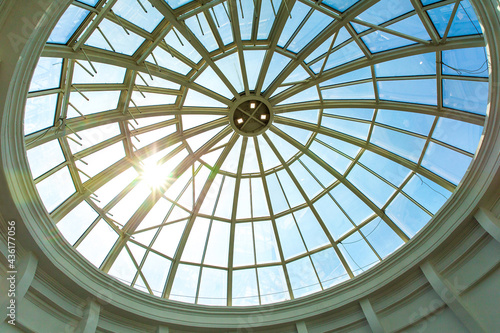 Glass roof dome provides light through  heat dissipation