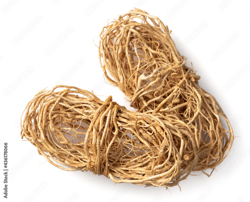 bunch of dried vetiver roots isolated on white background, top view bunch of dried vetiver roots isolated on white background, top view