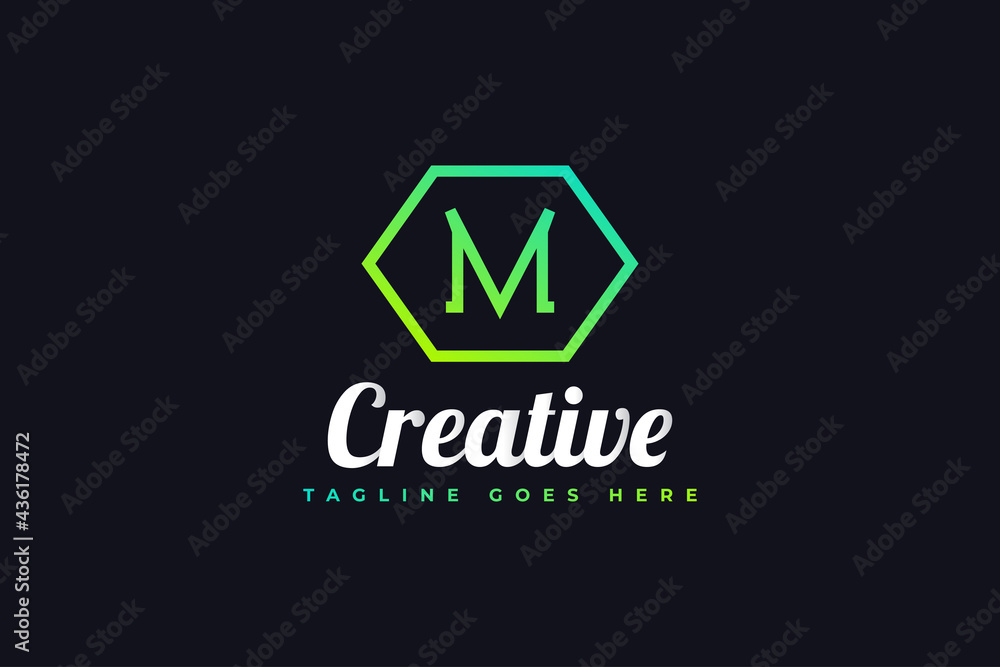 Initial Letter M Logo in Hexagon with Green Gradient and Line Style. Usable for Business and Branding Logos Initial Letter M Logo in Hexagon with Green Gradient and Line Style. Usable for Business and Branding Logos
