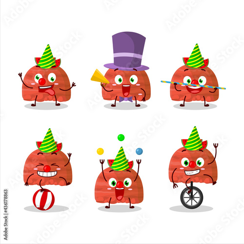 Cartoon character of watermelon ice cream scoops with various circus shows