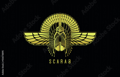 Scarab King pharaoh bug with ankh wings Horus Eye