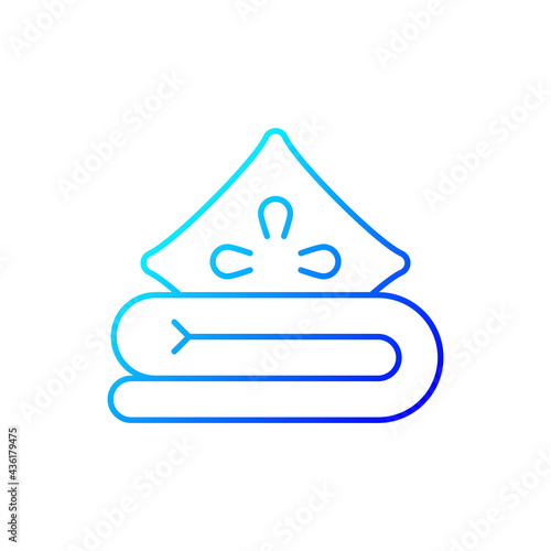 Bed linen gradient linear vector icon. Soft cushion and sheets. Comfortable pillow. Textile products, household cloths. Thin line color symbols. Modern style pictogram. Vector isolated outline drawing