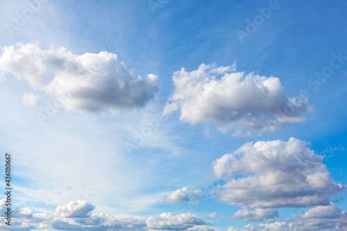 Summer day cumulus clouds . Blue sky weather