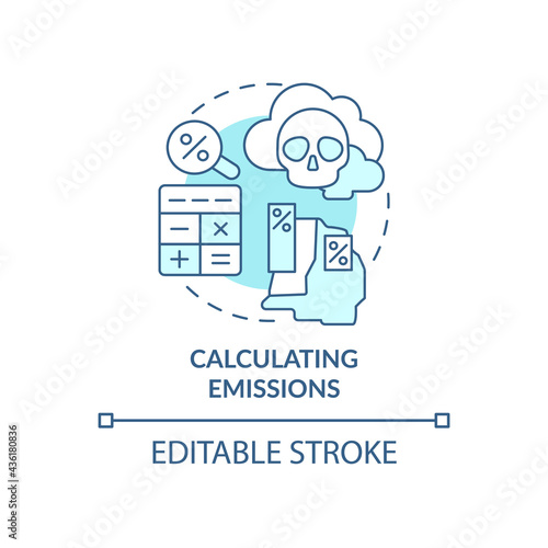 Calculating emissions concept icon. Carbon offsetting abstract idea thin line illustration. Emissions neutralizing. Mitigation actions. Vector isolated outline color drawing. Editable stroke