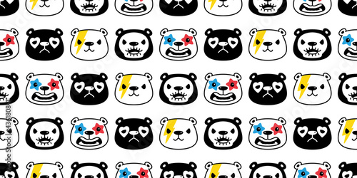 Bear seamless pattern polar bear vector halloween make up face rock fancy head emotions cartoon tile wallpaper doodle repeat background illustration design