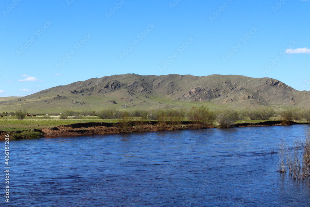 River and mountain view River and mountain view