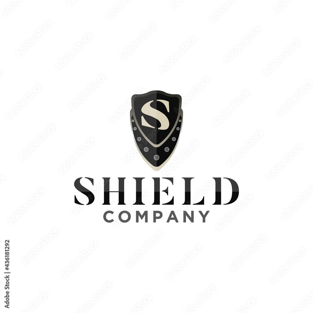 Vector logo shield with letter S for protection