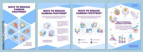 Carbon footprint reduction ways brochure template. Climate change. Flyer, booklet, leaflet print, cover design with linear icons. Vector layouts for presentation, annual reports, advertisement pages