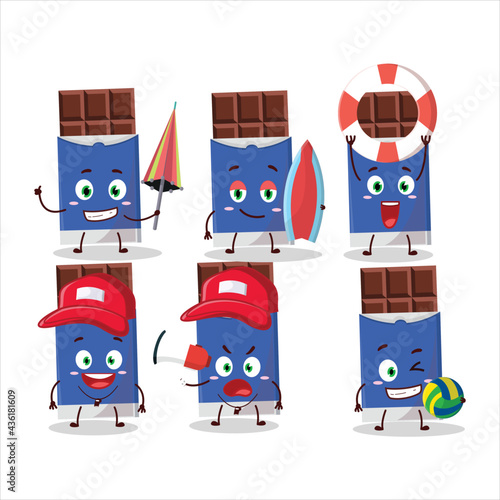 Happy Face chocolate bar cartoon character playing on a beach