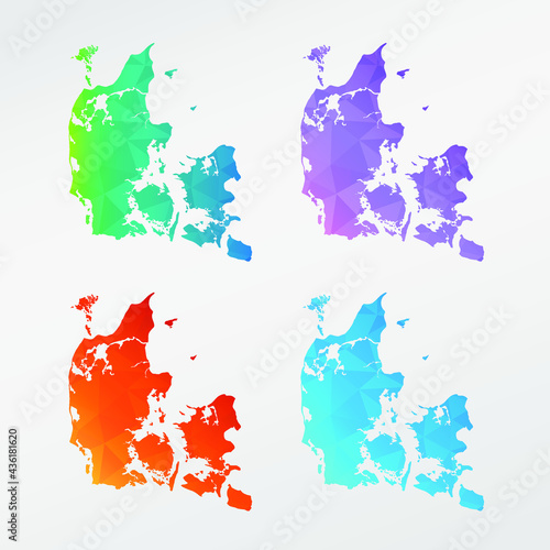 Denmark Low Poly Map Clip Art Design. Geometric Polygon Graphic National Icon. Vector Illustration Symbol.