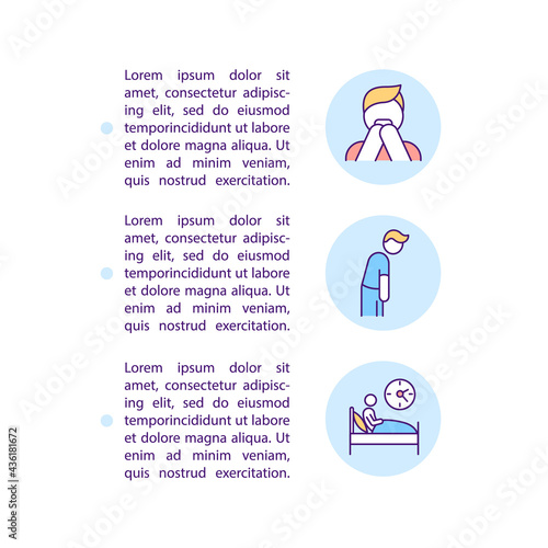 Sleep disorder from depression concept line icons with text. PPT page vector template with copy space. Brochure, magazine, newsletter design element. Stress and anxiety linear illustrations on white