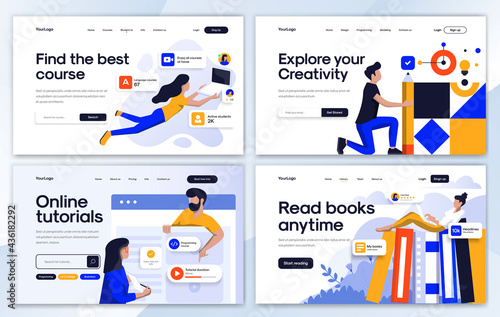 Flat Modern design of Landing page template - Education set