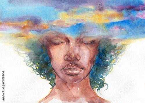 Bild auf Leinwand watercolor painting. female portrait. illustration.