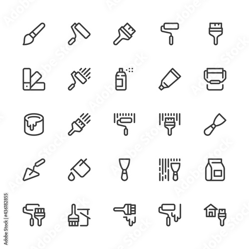 Painting Tools, Brush, Home Renovation, Paint Roller. Simple Interface Icons for Web and Mobile Apps. Editable Stroke. 32x32 Pixel Perfect.