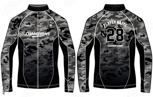 Camouflage Long sleeve Bomber jacket design template in vector, Racer jacket with front and back view, Biker jacket for Men and women. for training, Running and workout in winter