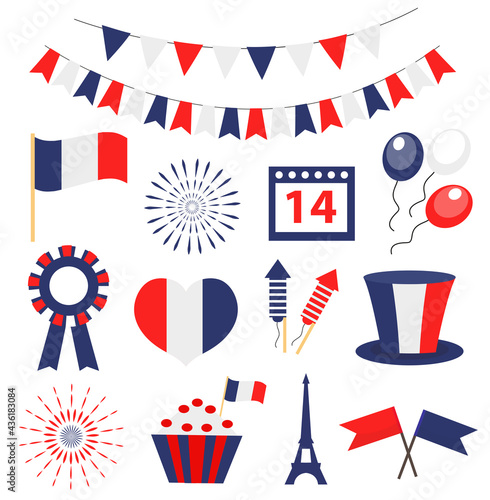Bastille day, France national holiday icons set. Vector illustration