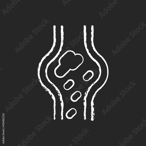 Blood clots chalk white icon on black background. Cardiovascular circulation problem. Disease symptom. Vaccination side effect. Health care and medicine. Isolated vector chalkboard illustration