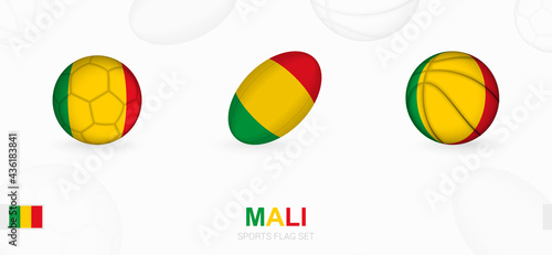 Sports icons for football, rugby and basketball with the flag of Mali.