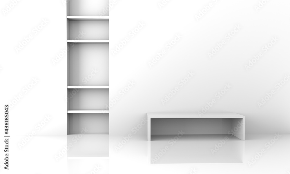 Modern minimalist interior with chair on empty white wall background.3d illustration. Modern minimalist interior with chair on empty white wall background.3d illustration.