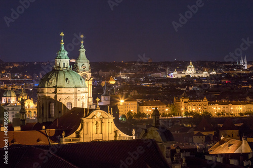 evening view of the church of St. Nicholas in Prague
