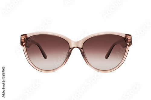 sunglasses brown plastic transparent frame and brown polarized lenses isolated on white background