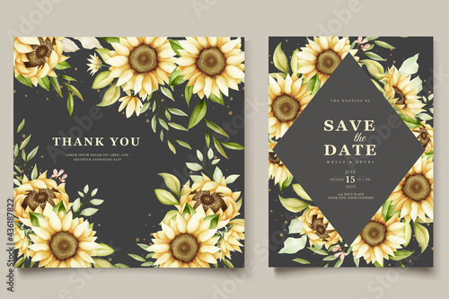 watercolor sunflower invitation card set