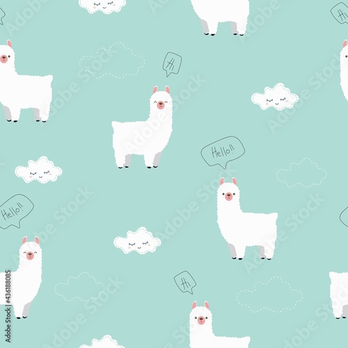 Seamless pattern with cute Llama