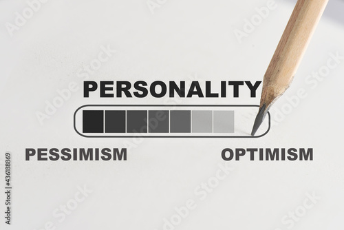Optimism and pessimism personality loading on white paper with pencil. Leadership growth mindset concept and empathy idea