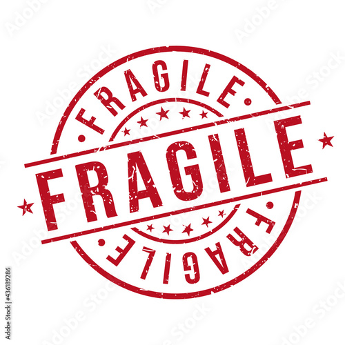 Stamp Fragile Seal. Round Vector Postmark Retro Style Design Icon. Vintage Style Old Grunge Badge.