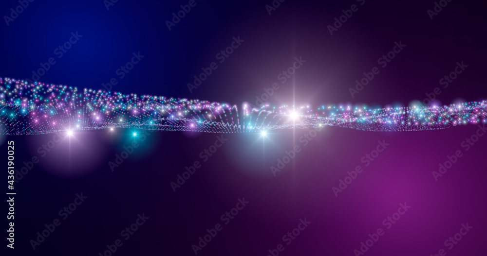 Fototapeta premium 3d rendering. Fantastic background of bright glowing particles in deep space. Particle waves on black background