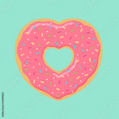 Donuts heart shape with toppings, Valentine's day, Lovely doughnut, Romance concept, Vector illustration